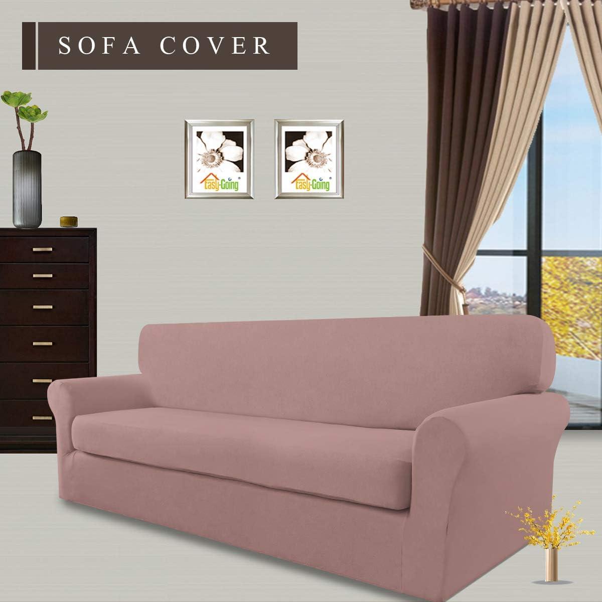 image:imageEasyGoing 2 Pieces Microfiber Stretch Sofa Slipcover Spandex Soft Fitted Sofa Couch Cover Washable Furniture Protector with Elastic Bottom KidsPet Oversized Sofa Light GrayPink