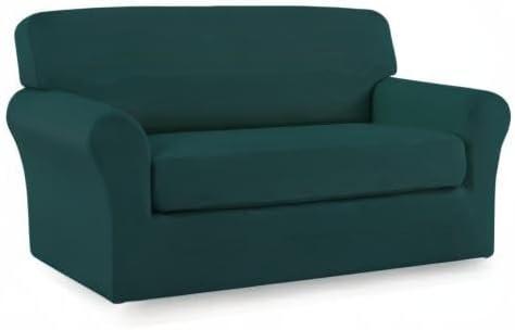 image:imageEasyGoing 2 Pieces Microfiber Stretch Sofa Slipcover Spandex Soft Fitted Sofa Couch Cover Washable Furniture Protector with Elastic Bottom KidsPet Oversized Sofa Light GrayDeepteal
