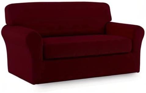 image:imageEasyGoing 2 Pieces Microfiber Stretch Sofa Slipcover Spandex Soft Fitted Sofa Couch Cover Washable Furniture Protector with Elastic Bottom KidsPet Oversized Sofa Light GrayWine