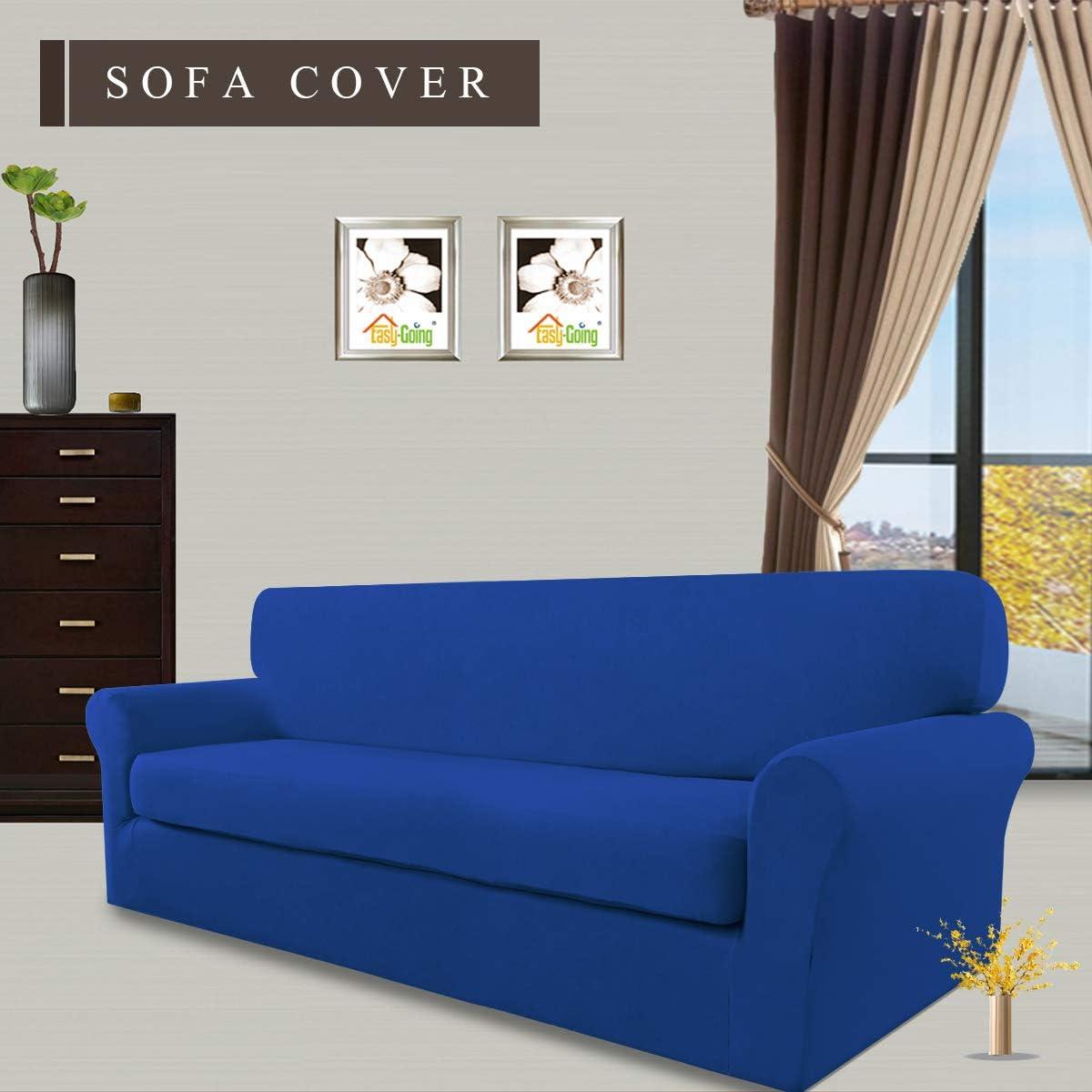 image:imageEasyGoing 2 Pieces Microfiber Stretch Sofa Slipcover Spandex Soft Fitted Sofa Couch Cover Washable Furniture Protector with Elastic Bottom KidsPet Oversized Sofa Dark GrayClassicblue