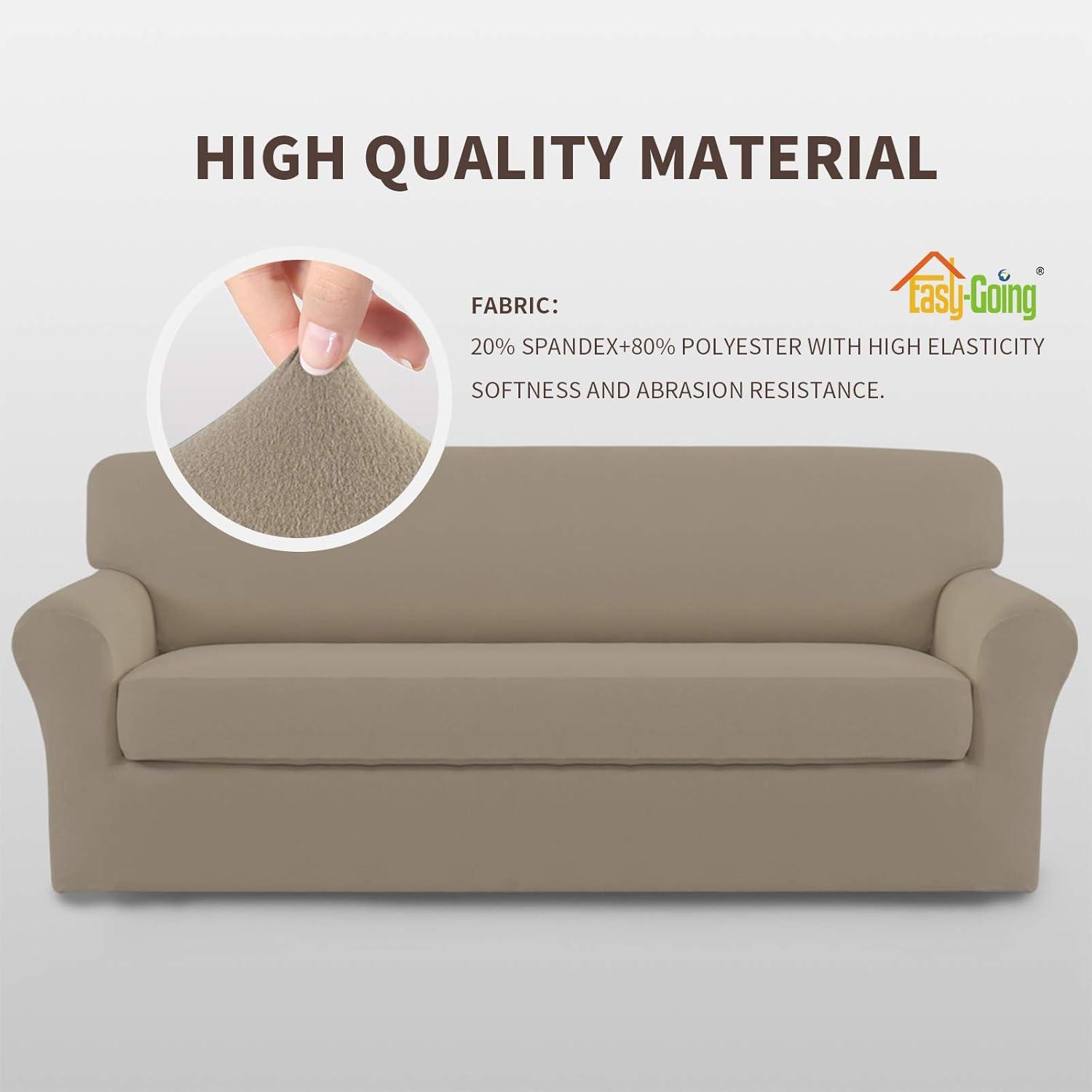 image:imageEasyGoing 2 Pieces Microfiber Stretch Sofa Slipcover Spandex Soft Fitted Sofa Couch Cover Washable Furniture Protector with Elastic Bottom KidsPet Oversized Sofa Light GrayNatural