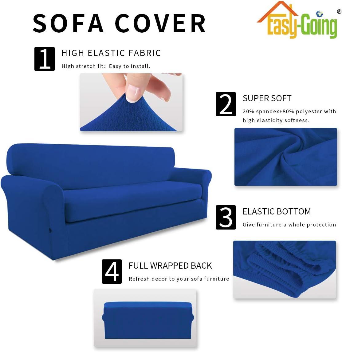 image:imageEasyGoing 2 Pieces Microfiber Stretch Sofa Slipcover Spandex Soft Fitted Sofa Couch Cover Washable Furniture Protector with Elastic Bottom KidsPet Oversized Sofa Dark GrayClassicblue