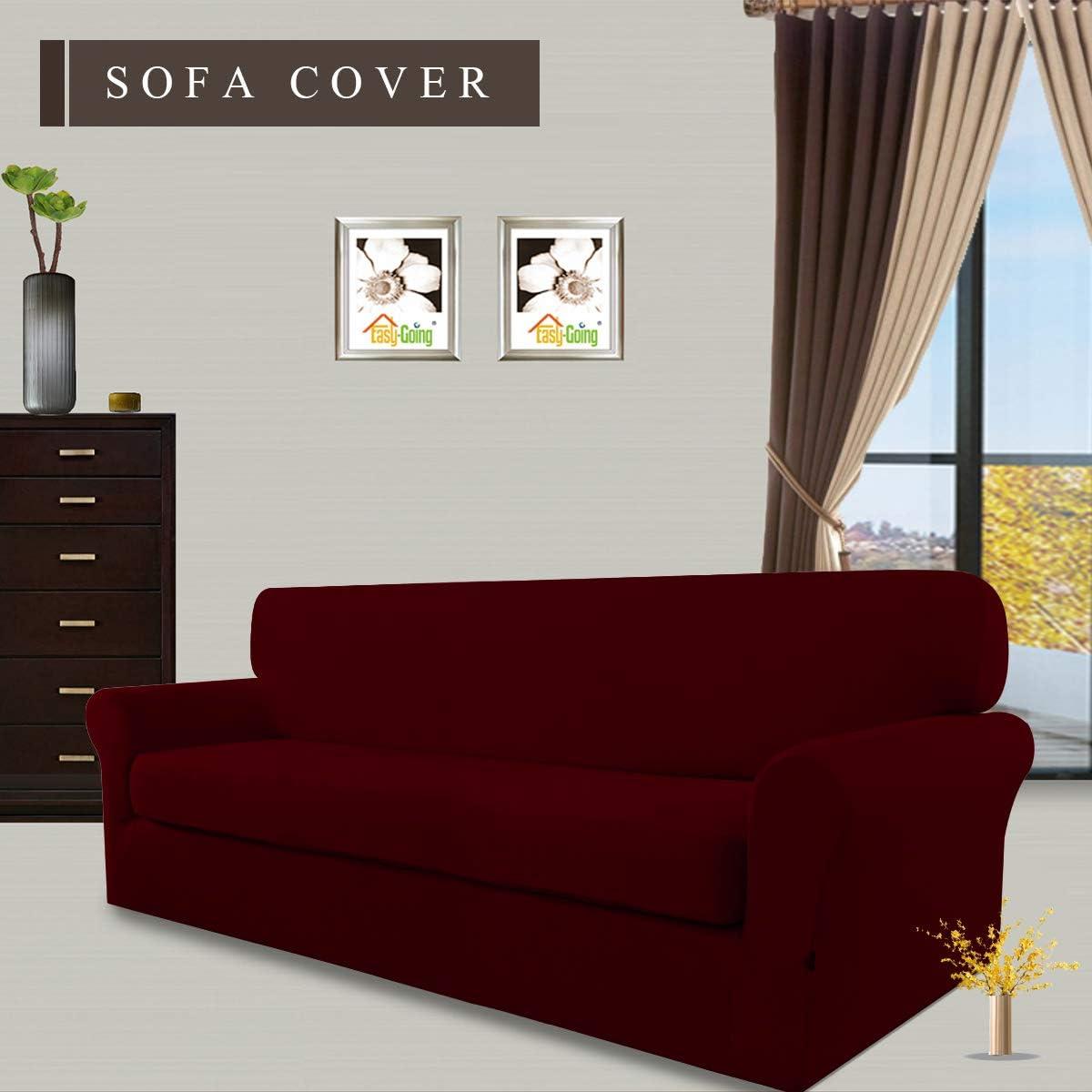 image:imageEasyGoing 2 Pieces Microfiber Stretch Sofa Slipcover Spandex Soft Fitted Sofa Couch Cover Washable Furniture Protector with Elastic Bottom KidsPet Oversized Sofa Dark GrayWine