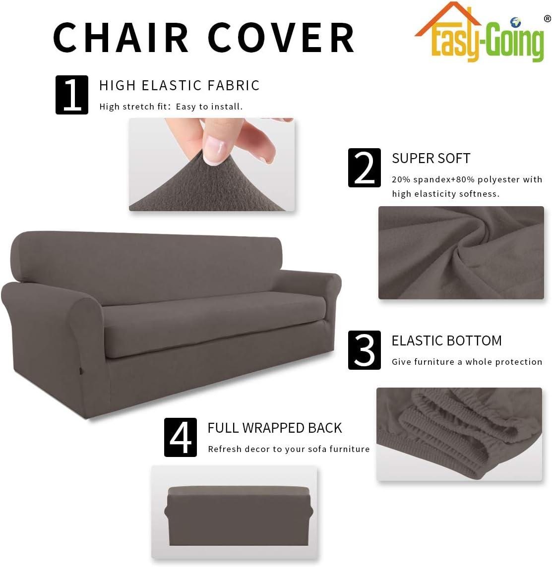 image:imageEasyGoing 2 Pieces Microfiber Stretch Sofa Slipcover Spandex Soft Fitted Sofa Couch Cover Washable Furniture Protector with Elastic Bottom KidsPet Oversized Sofa Light GrayTaupe