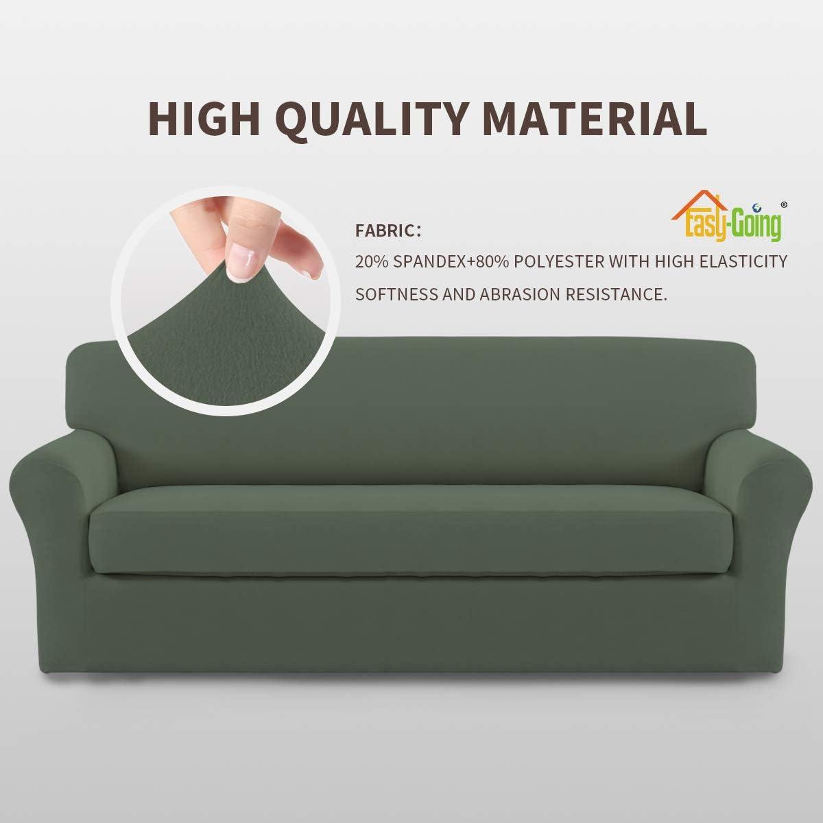image:imageEasyGoing 2 Pieces Microfiber Stretch Sofa Slipcover Spandex Soft Fitted Sofa Couch Cover Washable Furniture Protector with Elastic Bottom KidsPet Oversized Sofa Light GrayGreyishgreen