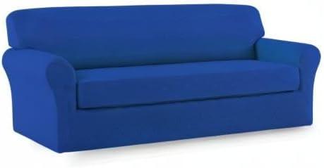 image:imageEasyGoing 2 Pieces Microfiber Stretch Sofa Slipcover Spandex Soft Fitted Sofa Couch Cover Washable Furniture Protector with Elastic Bottom KidsPet Oversized Sofa Light GrayClassicblue