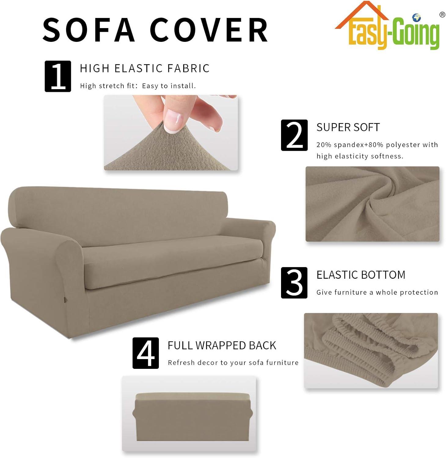 image:imageEasyGoing 2 Pieces Microfiber Stretch Sofa Slipcover Spandex Soft Fitted Sofa Couch Cover Washable Furniture Protector with Elastic Bottom KidsPet Oversized Sofa Light GrayNatural