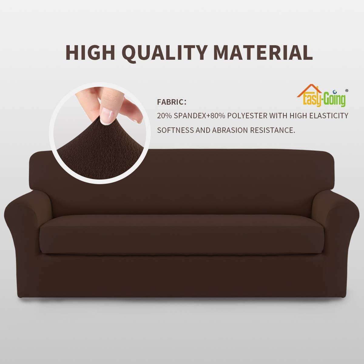 image:imageEasyGoing 2 Pieces Microfiber Stretch Sofa Slipcover Spandex Soft Fitted Sofa Couch Cover Washable Furniture Protector with Elastic Bottom KidsPet Oversized Sofa Dark GrayCoffee