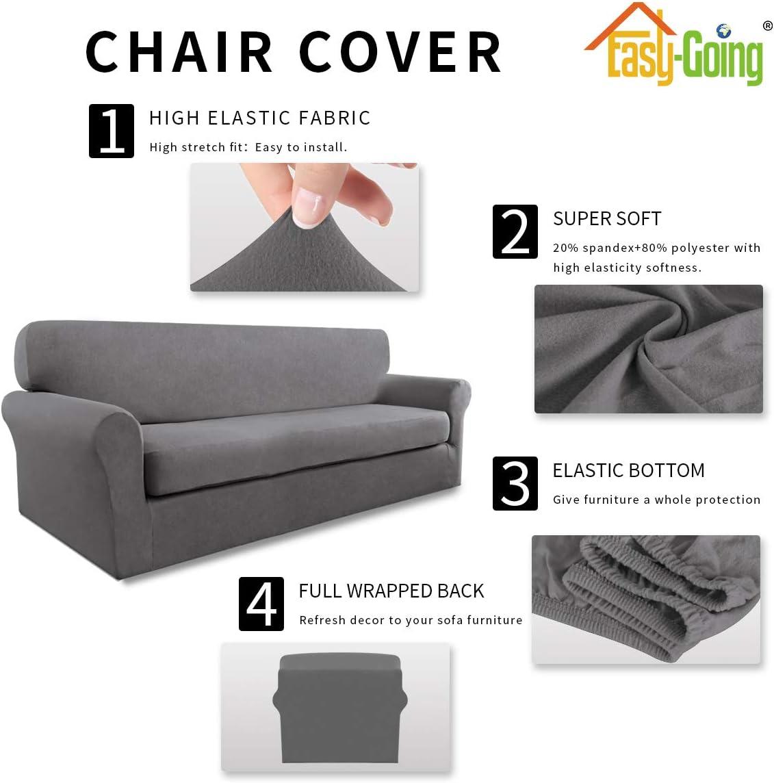 image:imageEasyGoing 2 Pieces Microfiber Stretch Sofa Slipcover Spandex Soft Fitted Sofa Couch Cover Washable Furniture Protector with Elastic Bottom KidsPet Oversized Sofa Dark GrayLightgray
