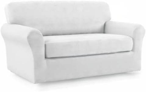 image:imageEasyGoing 2 Pieces Microfiber Stretch Sofa Slipcover Spandex Soft Fitted Sofa Couch Cover Washable Furniture Protector with Elastic Bottom KidsPet Oversized Sofa Light GraySnowwhite