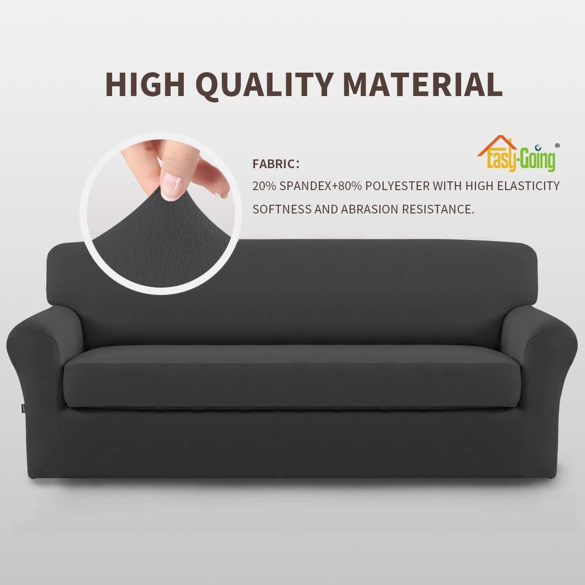 image:imageEasyGoing 2 Pieces Microfiber Stretch Sofa Slipcover Spandex Soft Fitted Sofa Couch Cover Washable Furniture Protector with Elastic Bottom KidsPet Oversized Sofa Light GrayDark Gray