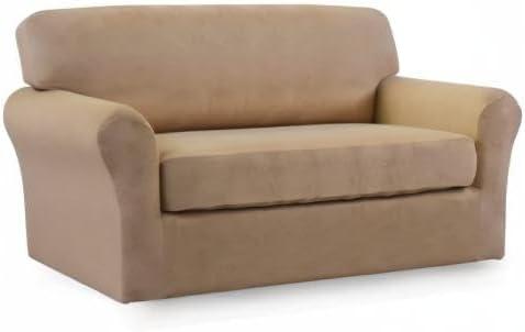 image:imageEasyGoing 2 Pieces Microfiber Stretch Sofa Slipcover Spandex Soft Fitted Sofa Couch Cover Washable Furniture Protector with Elastic Bottom KidsPet Oversized Sofa Light GrayCamel