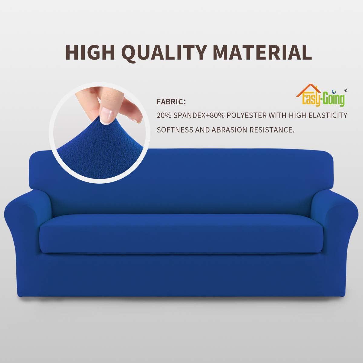 image:imageEasyGoing 2 Pieces Microfiber Stretch Sofa Slipcover Spandex Soft Fitted Sofa Couch Cover Washable Furniture Protector with Elastic Bottom KidsPet Oversized Sofa Light GrayClassicblue
