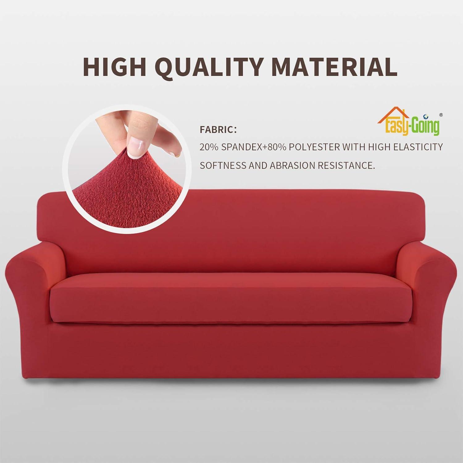 image:imageEasyGoing 2 Pieces Microfiber Stretch Sofa Slipcover Spandex Soft Fitted Sofa Couch Cover Washable Furniture Protector with Elastic Bottom KidsPet Oversized Sofa Light GrayChristmasred