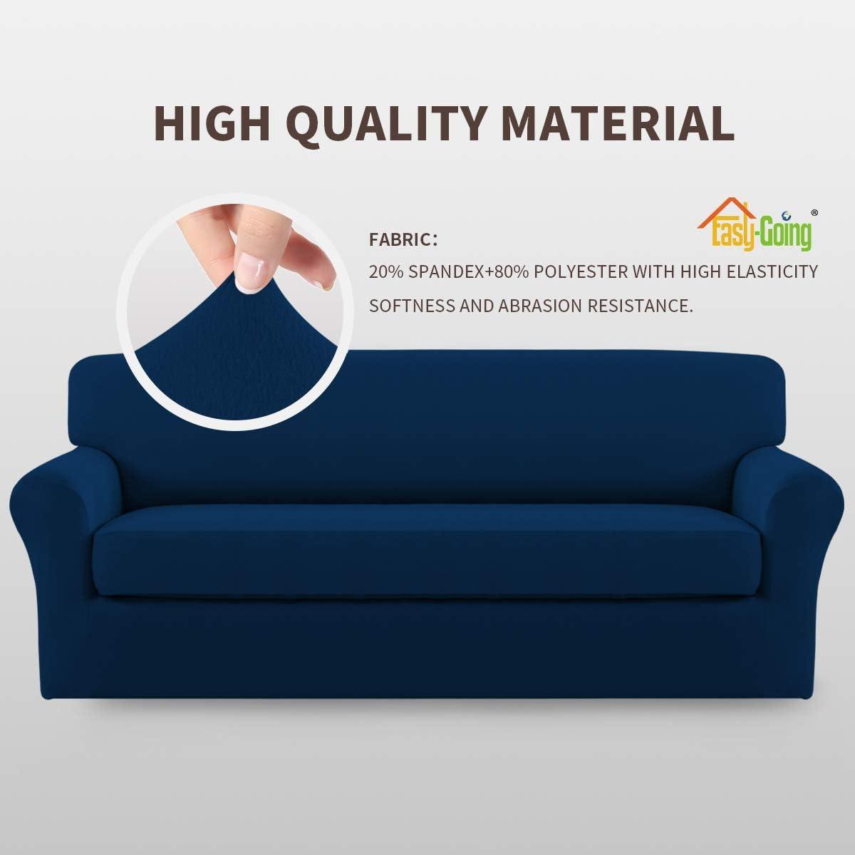 image:imageEasyGoing 2 Pieces Microfiber Stretch Sofa Slipcover Spandex Soft Fitted Sofa Couch Cover Washable Furniture Protector with Elastic Bottom KidsPet Oversized Sofa Dark GrayNavy