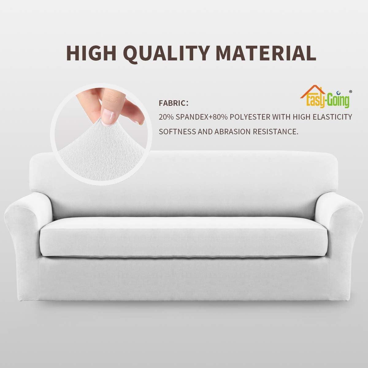 image:imageEasyGoing 2 Pieces Microfiber Stretch Sofa Slipcover Spandex Soft Fitted Sofa Couch Cover Washable Furniture Protector with Elastic Bottom KidsPet Oversized Sofa Light GraySnowwhite