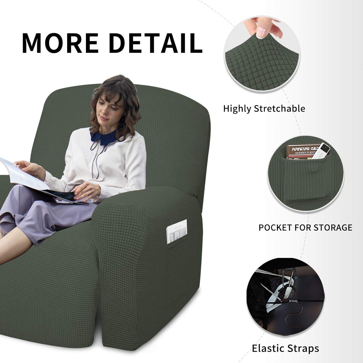 image:imageEasyGoing 8 Pieces Recliner Sofa Stretch Sofa Slipcover Sofa Cover Furniture Protector Couch Soft with Elastic Bottom Kids Spandex Jacquard Fabric Small Checks Dark GrayOlive Green