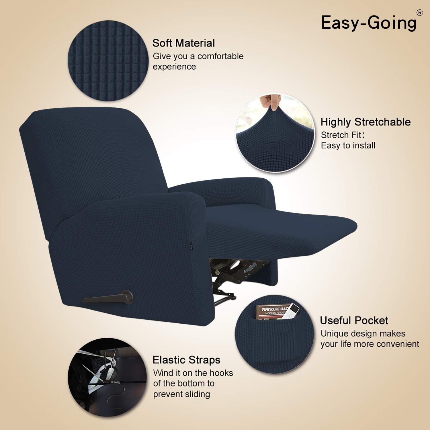 image:imageEasyGoing 8 Pieces Recliner Sofa Stretch Sofa Slipcover Sofa Cover Furniture Protector Couch Soft with Elastic Bottom Kids Spandex Jacquard Fabric Small Checks Dark GrayDark Blue