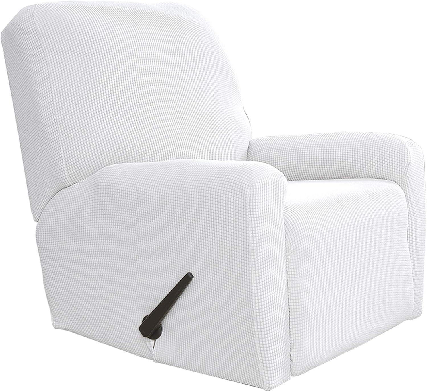 image:imageEasyGoing 8 Pieces Recliner Sofa Stretch Sofa Slipcover Sofa Cover Furniture Protector Couch Soft with Elastic Bottom Kids Spandex Jacquard Fabric Small Checks Dark GraySnow White