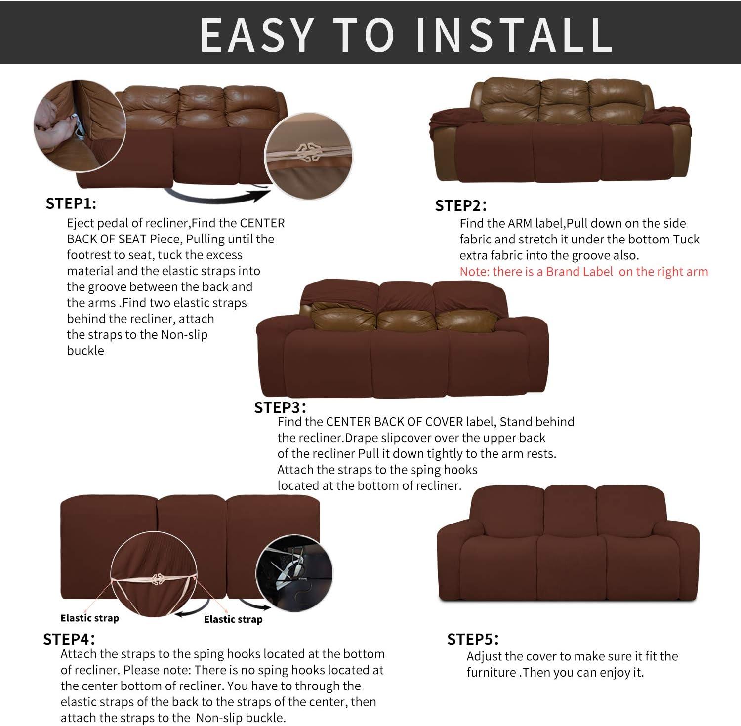 image:imageEasyGoing 8 Pieces Recliner Sofa Stretch Sofa Slipcover Sofa Cover Furniture Protector Couch Soft with Elastic Bottom Kids Spandex Jacquard Fabric Small Checks Dark GrayCoffee