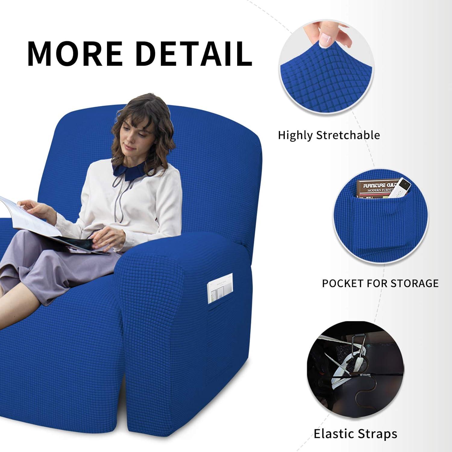 image:imageEasyGoing 8 Pieces Recliner Sofa Stretch Sofa Slipcover Sofa Cover Furniture Protector Couch Soft with Elastic Bottom Kids Spandex Jacquard Fabric Small Checks Dark GrayClassic Blue