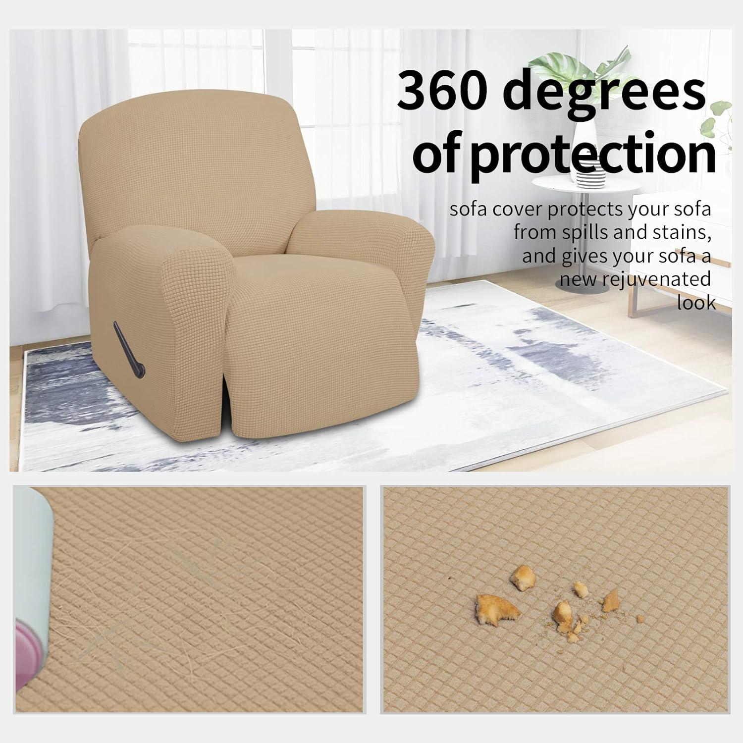 image:imageEasyGoing 8 Pieces Recliner Sofa Stretch Sofa Slipcover Sofa Cover Furniture Protector Couch Soft with Elastic Bottom Kids Spandex Jacquard Fabric Small Checks Dark GraySand