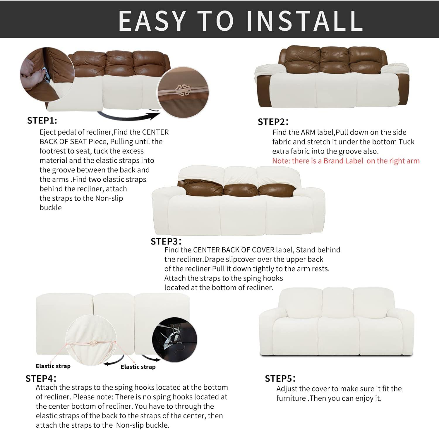 image:imageEasyGoing 8 Pieces Recliner Sofa Stretch Sofa Slipcover Sofa Cover Furniture Protector Couch Soft with Elastic Bottom Kids Spandex Jacquard Fabric Small Checks Dark GrayCream