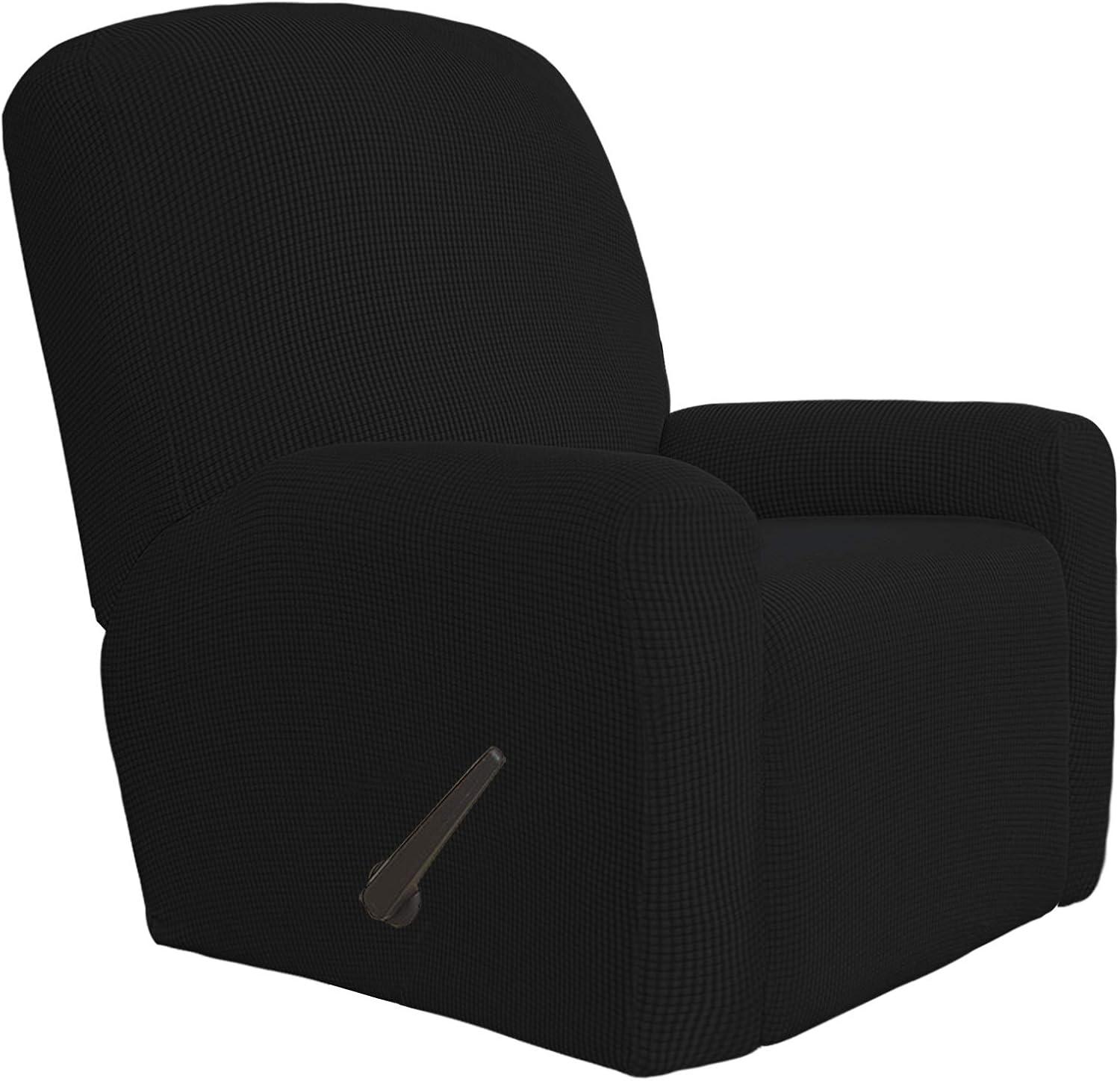 image:imageEasyGoing 8 Pieces Recliner Sofa Stretch Sofa Slipcover Sofa Cover Furniture Protector Couch Soft with Elastic Bottom Kids Spandex Jacquard Fabric Small Checks Dark GrayBlack