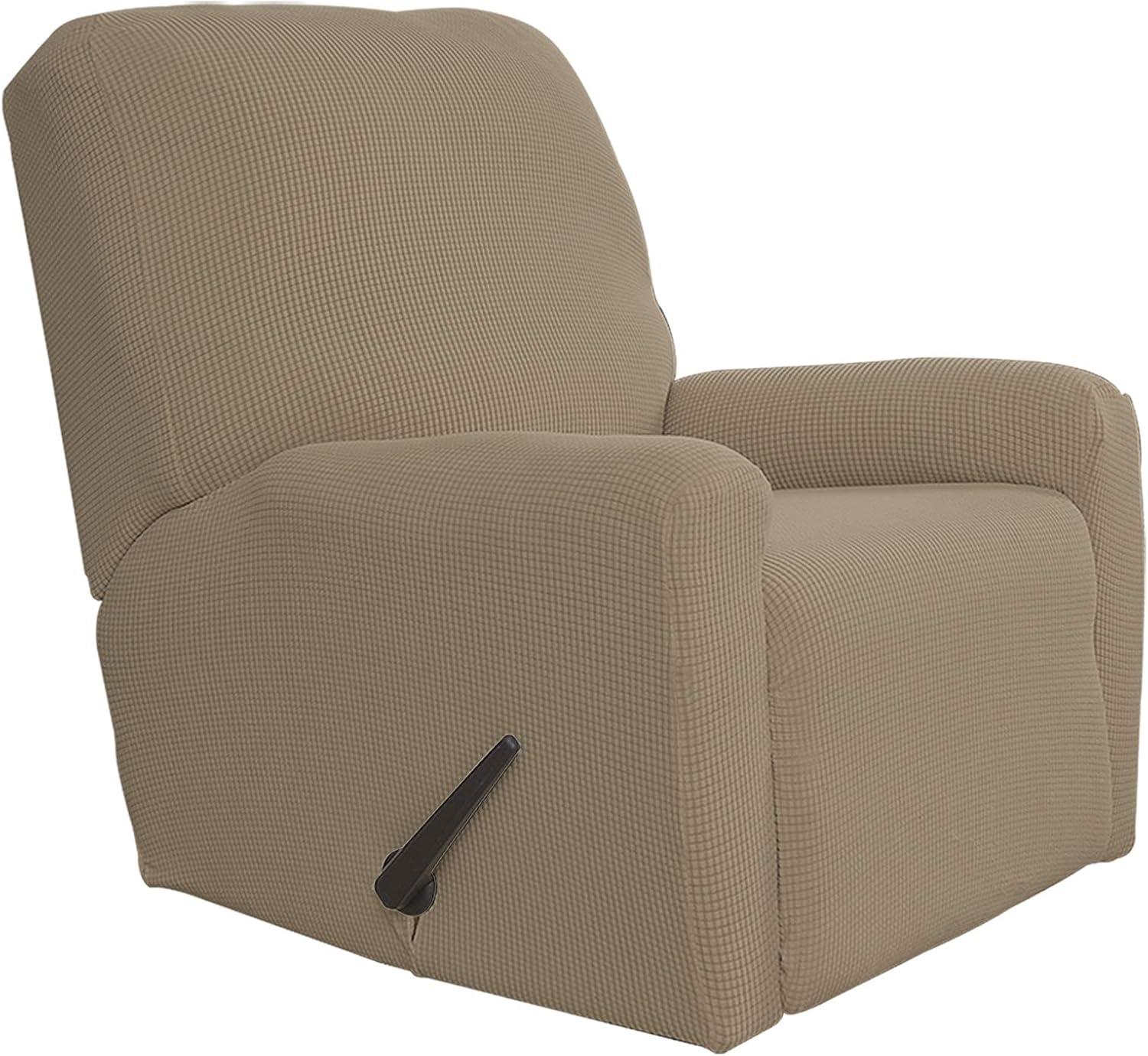 image:imageEasyGoing 8 Pieces Recliner Sofa Stretch Sofa Slipcover Sofa Cover Furniture Protector Couch Soft with Elastic Bottom Kids Spandex Jacquard Fabric Small Checks Dark GrayNatural