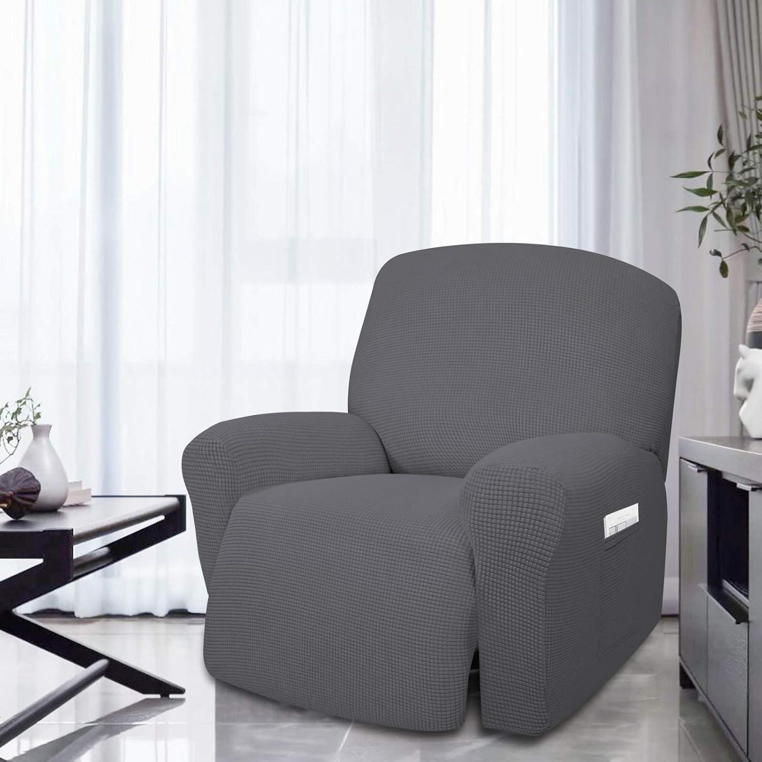 image:imageEasyGoing 8 Pieces Recliner Sofa Stretch Sofa Slipcover Sofa Cover Furniture Protector Couch Soft with Elastic Bottom Kids Spandex Jacquard Fabric Small Checks Dark GrayGrey