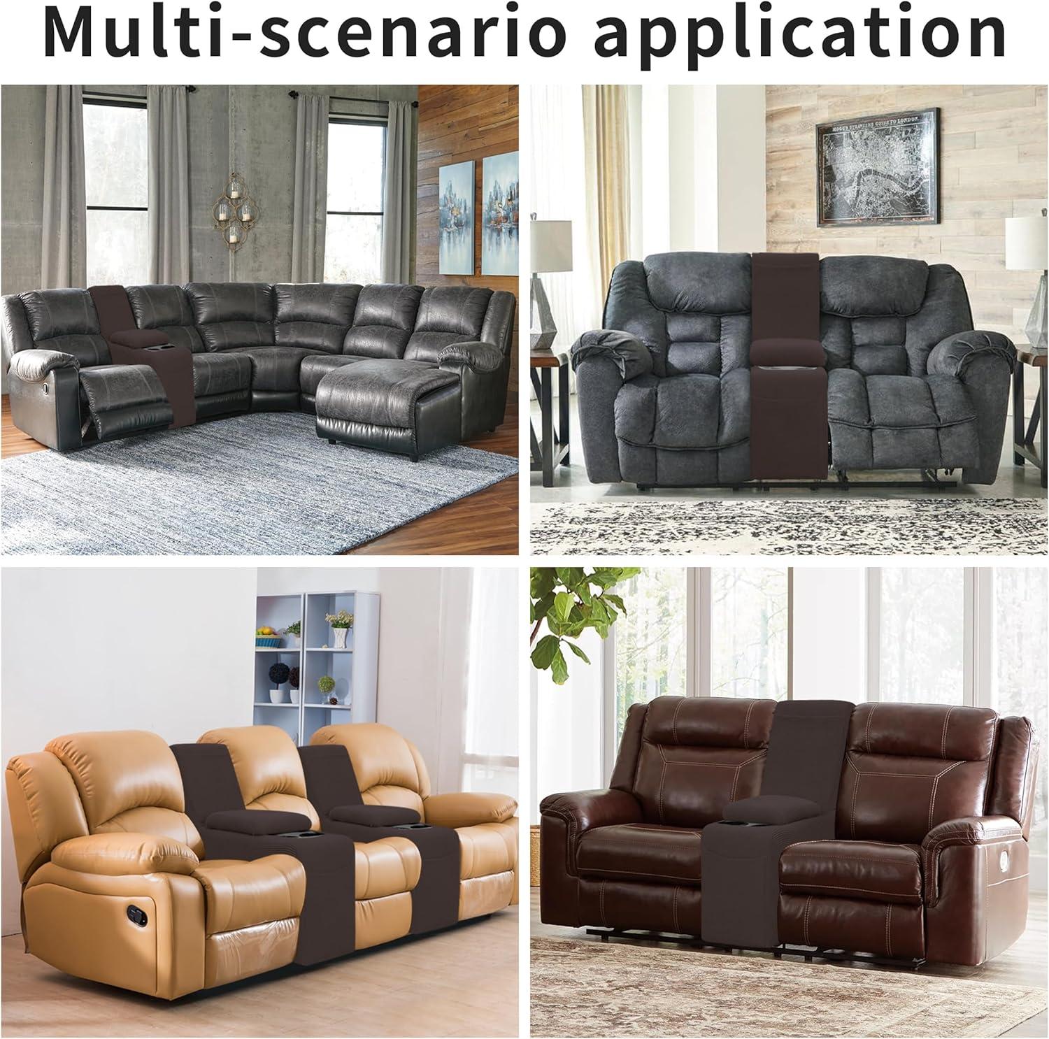 image:imageEasyGoing 8 Pieces Recliner Sofa Stretch Sofa Slipcover Sofa Cover Furniture Protector Couch Soft with Elastic Bottom Kids Spandex Jacquard Fabric Small Checks Dark GrayChocolate