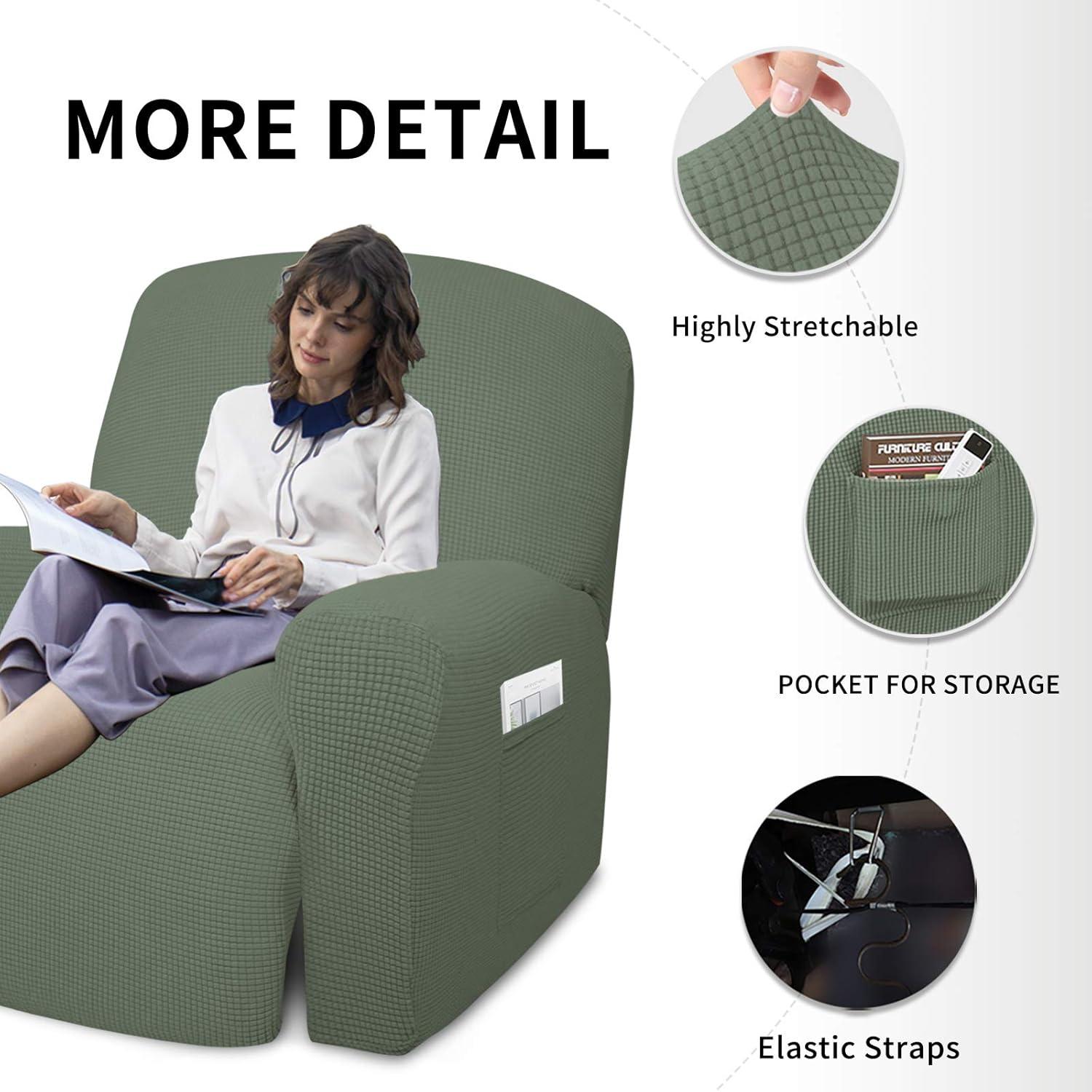 image:imageEasyGoing 8 Pieces Recliner Sofa Stretch Sofa Slipcover Sofa Cover Furniture Protector Couch Soft with Elastic Bottom Kids Spandex Jacquard Fabric Small Checks Dark GrayGreyish Green