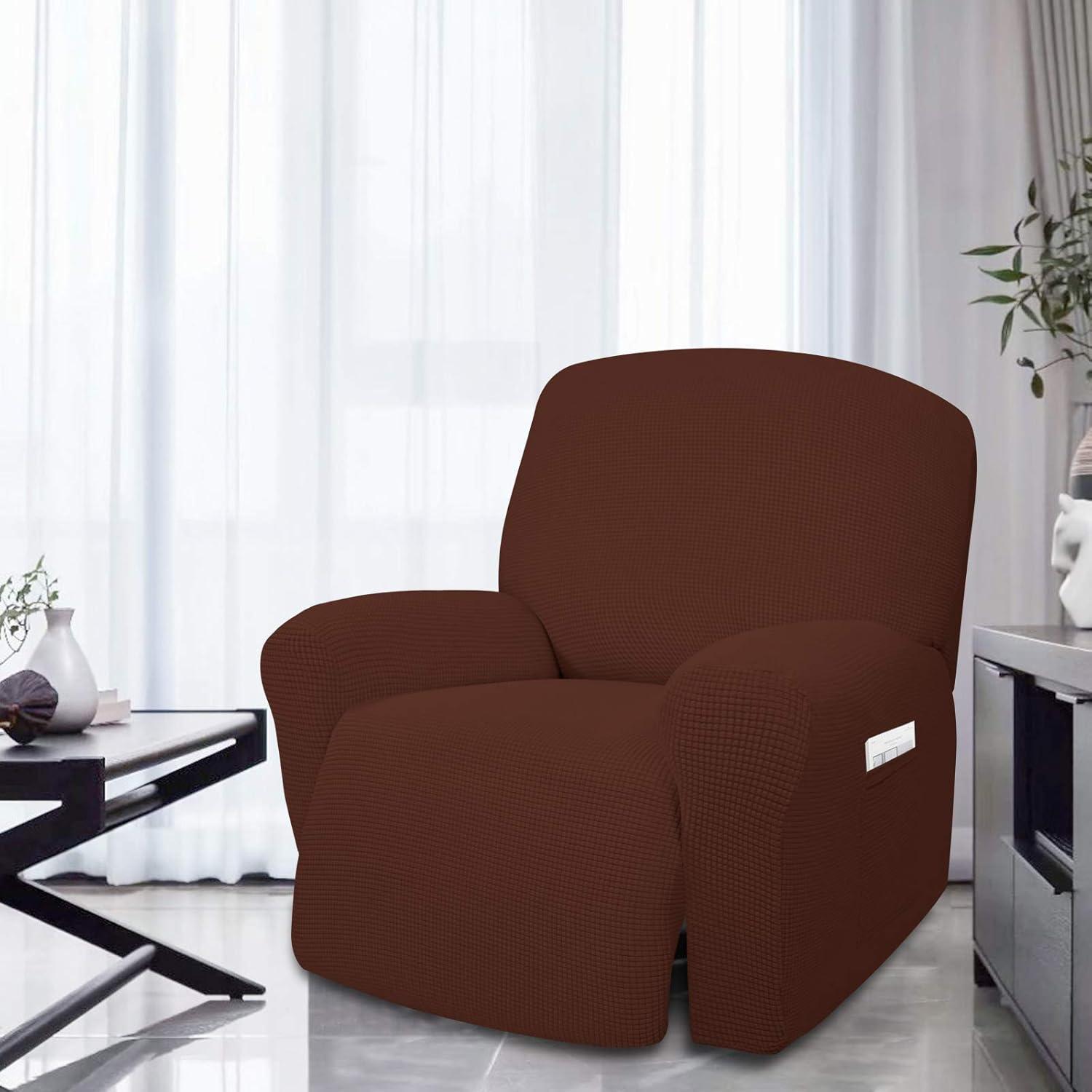 image:imageEasyGoing 8 Pieces Recliner Sofa Stretch Sofa Slipcover Sofa Cover Furniture Protector Couch Soft with Elastic Bottom Kids Spandex Jacquard Fabric Small Checks Dark GrayCoffee