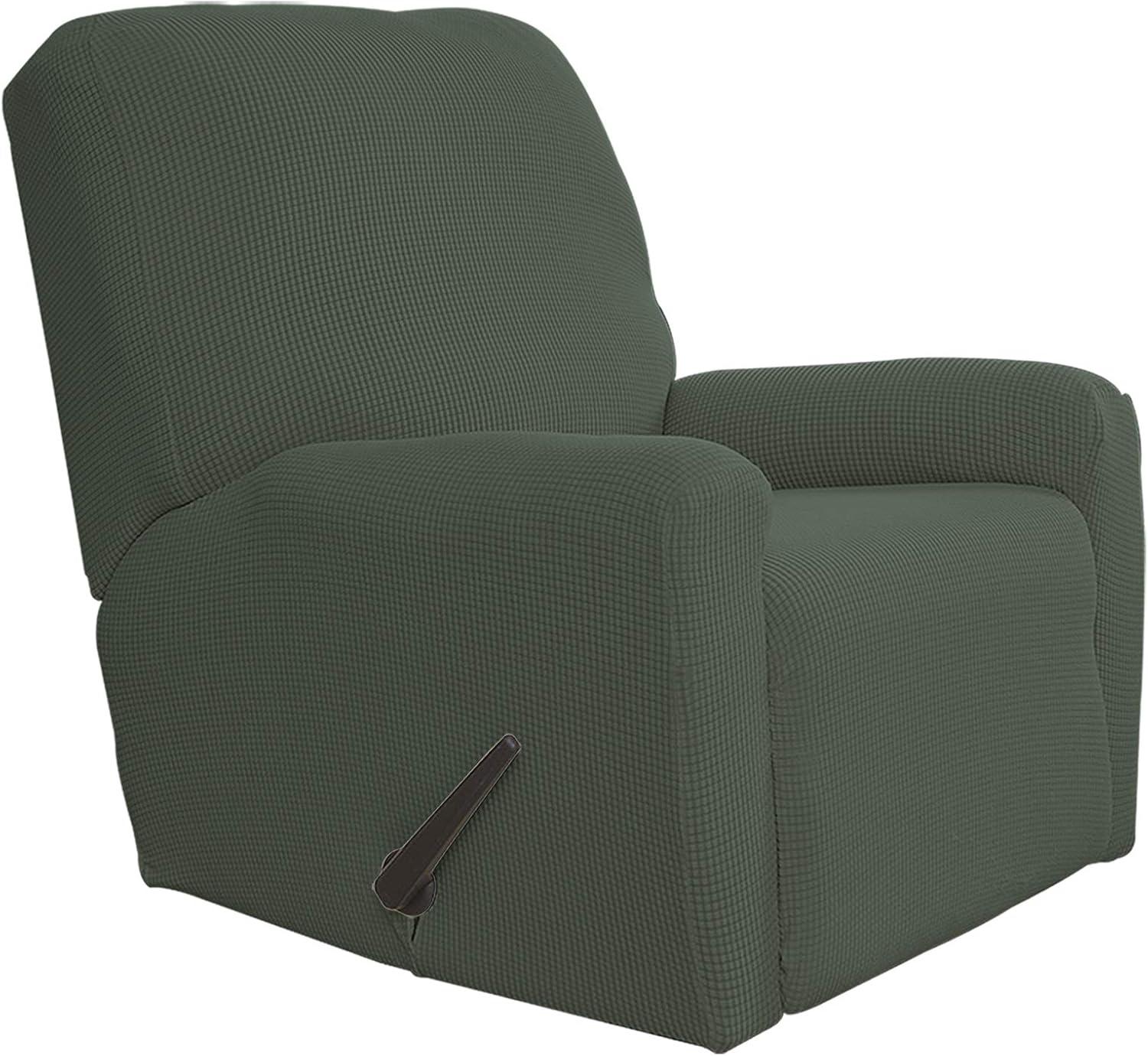 image:imageEasyGoing 8 Pieces Recliner Sofa Stretch Sofa Slipcover Sofa Cover Furniture Protector Couch Soft with Elastic Bottom Kids Spandex Jacquard Fabric Small Checks Dark GrayOlive Green