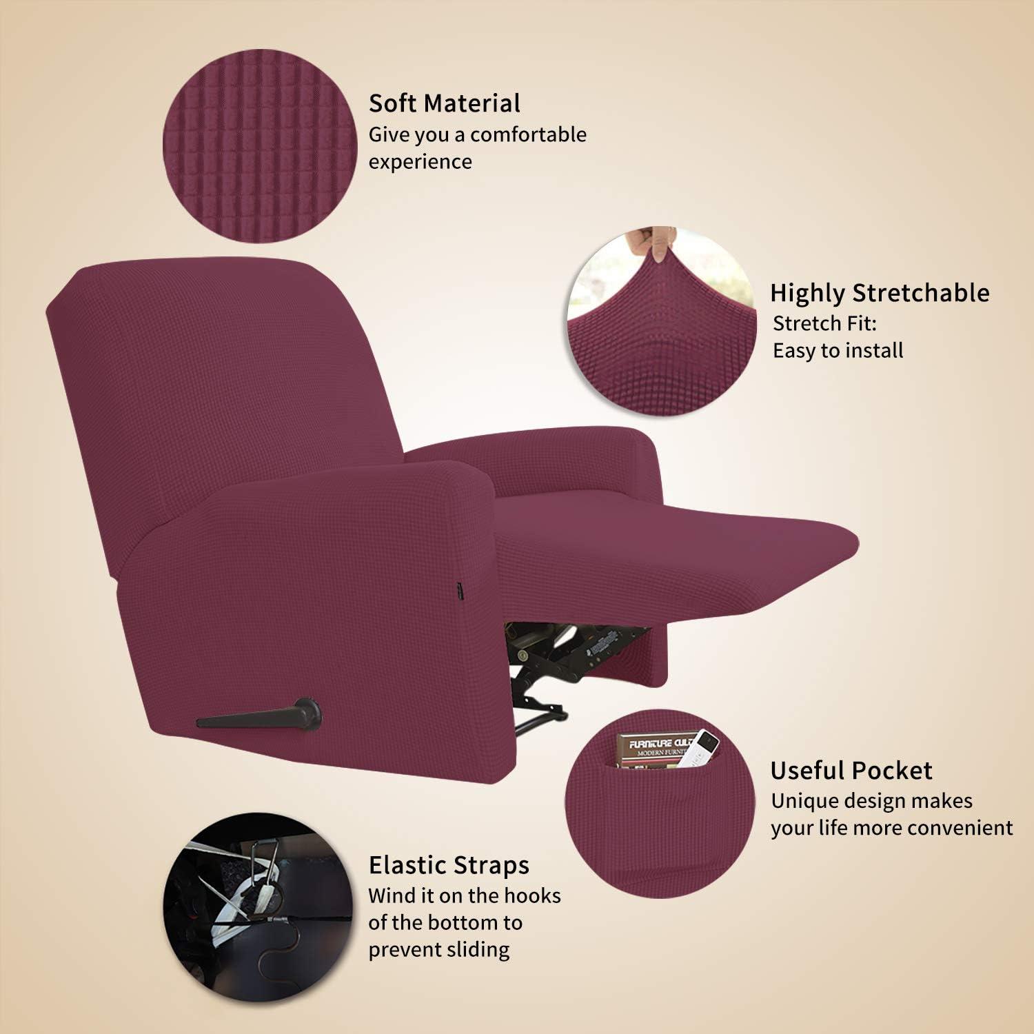 image:imageEasyGoing 8 Pieces Recliner Sofa Stretch Sofa Slipcover Sofa Cover Furniture Protector Couch Soft with Elastic Bottom Kids Spandex Jacquard Fabric Small Checks Dark GrayAsh Rose