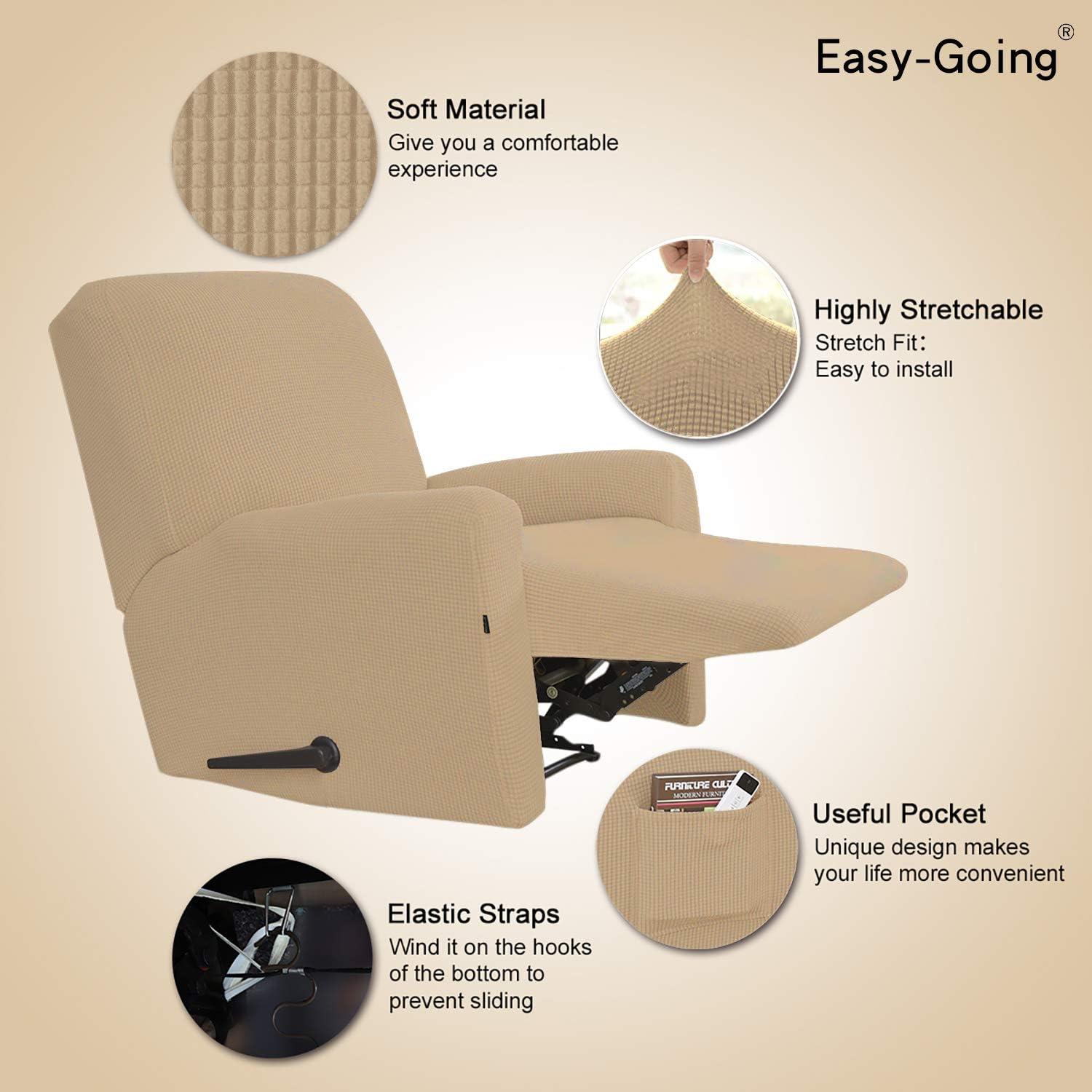 image:imageEasyGoing 8 Pieces Recliner Sofa Stretch Sofa Slipcover Sofa Cover Furniture Protector Couch Soft with Elastic Bottom Kids Spandex Jacquard Fabric Small Checks Dark GraySand