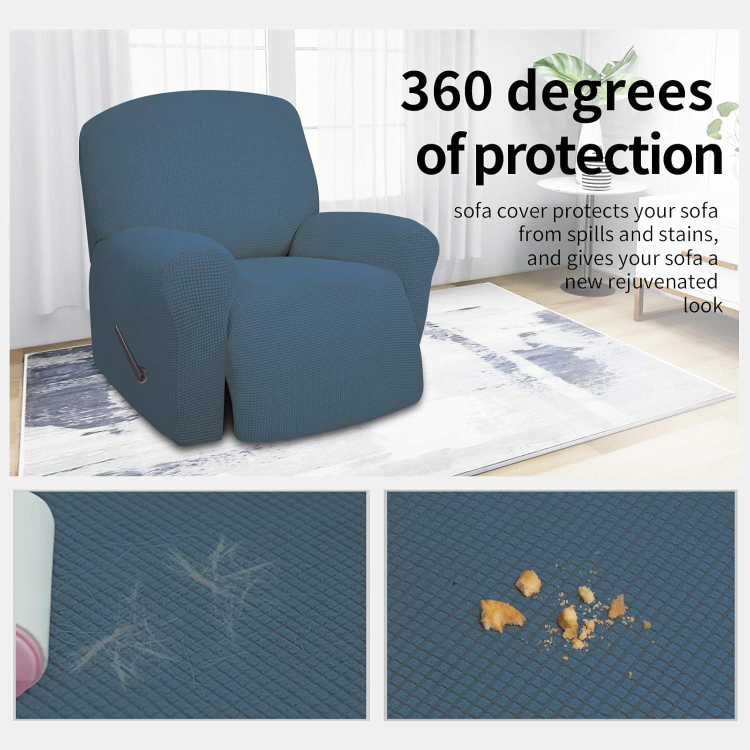 image:imageEasyGoing 8 Pieces Recliner Sofa Stretch Sofa Slipcover Sofa Cover Furniture Protector Couch Soft with Elastic Bottom Kids Spandex Jacquard Fabric Small Checks Dark GrayBluestone