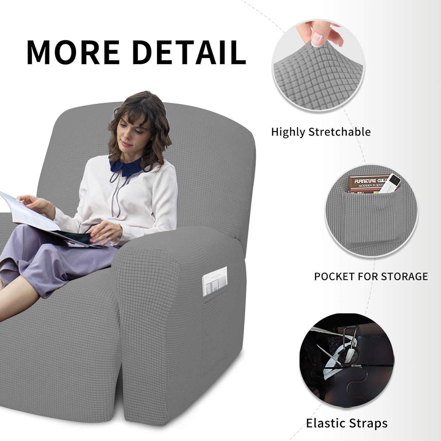 image:imageEasyGoing 8 Pieces Recliner Sofa Stretch Sofa Slipcover Sofa Cover Furniture Protector Couch Soft with Elastic Bottom Kids Spandex Jacquard Fabric Small Checks Dark GrayLight Gray