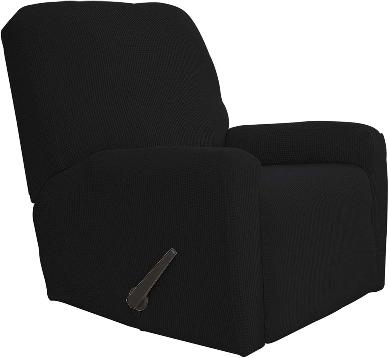 image:imageEasyGoing 8 Pieces Recliner Sofa Stretch Sofa Slipcover Sofa Cover Furniture Protector Couch Soft with Elastic Bottom Kids Spandex Jacquard Fabric Small Checks Dark GrayBlack