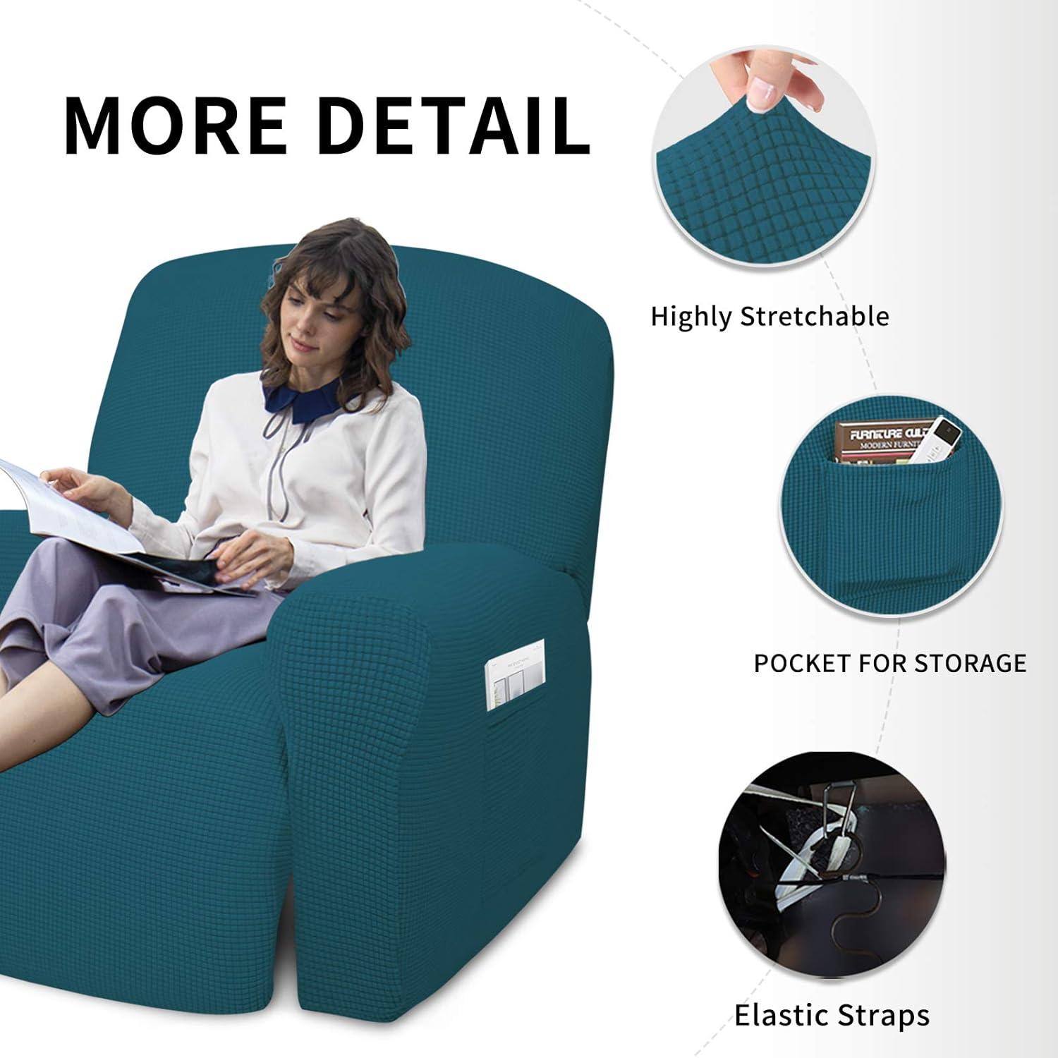 image:imageEasyGoing 8 Pieces Recliner Sofa Stretch Sofa Slipcover Sofa Cover Furniture Protector Couch Soft with Elastic Bottom Kids Spandex Jacquard Fabric Small Checks Dark GrayPeacock Blue