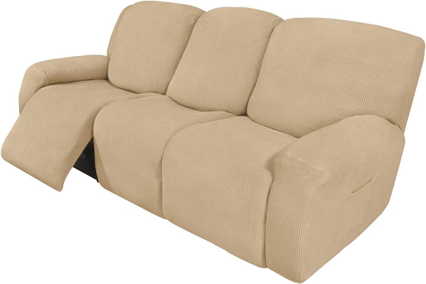 image:imageEasyGoing 8 Pieces Recliner Sofa Stretch Sofa Slipcover Sofa Cover Furniture Protector Couch Soft with Elastic Bottom Kids Spandex Jacquard Fabric Small Checks Dark GraySand