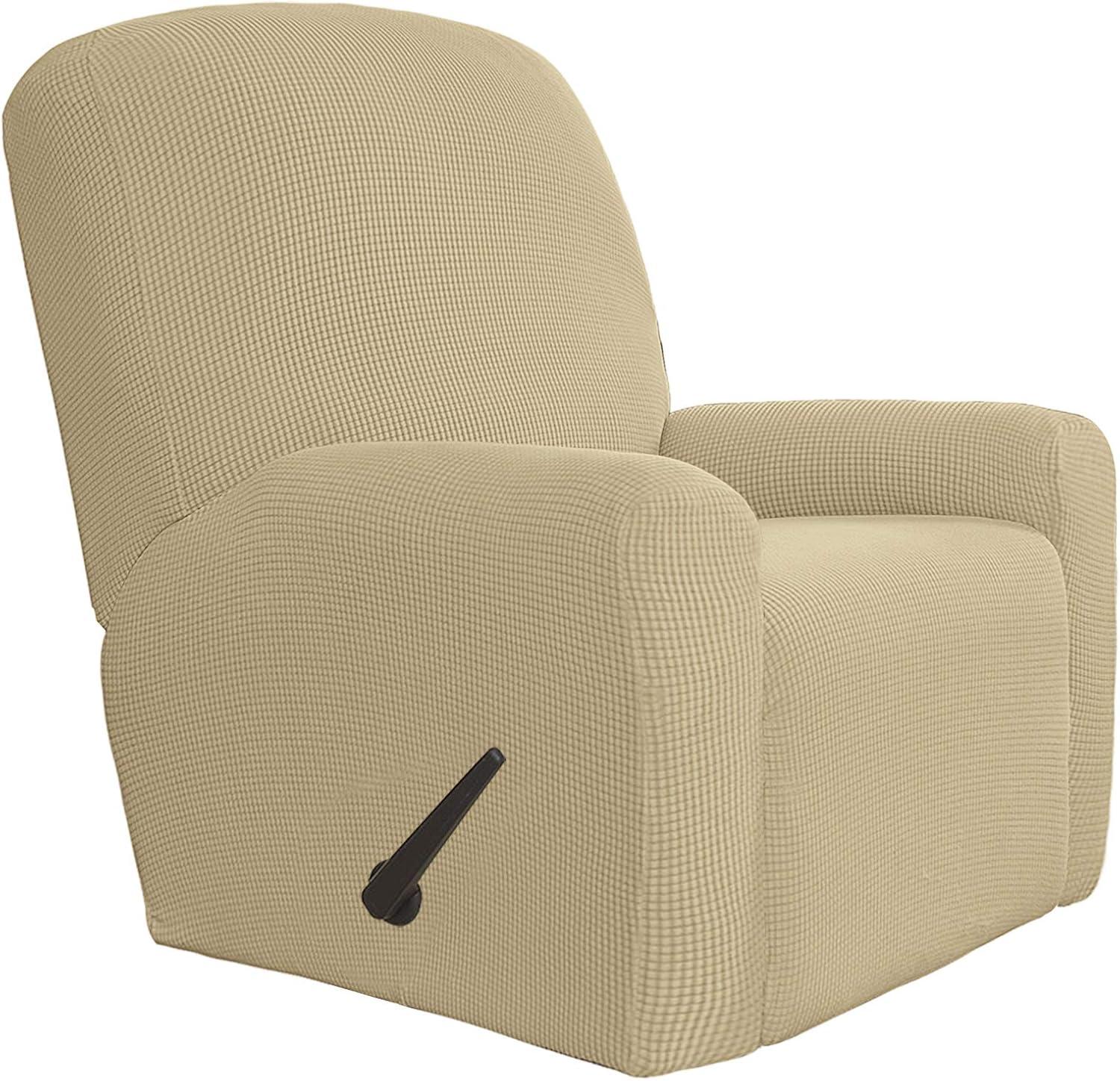 image:imageEasyGoing 8 Pieces Recliner Sofa Stretch Sofa Slipcover Sofa Cover Furniture Protector Couch Soft with Elastic Bottom Kids Spandex Jacquard Fabric Small Checks Dark GrayBeige