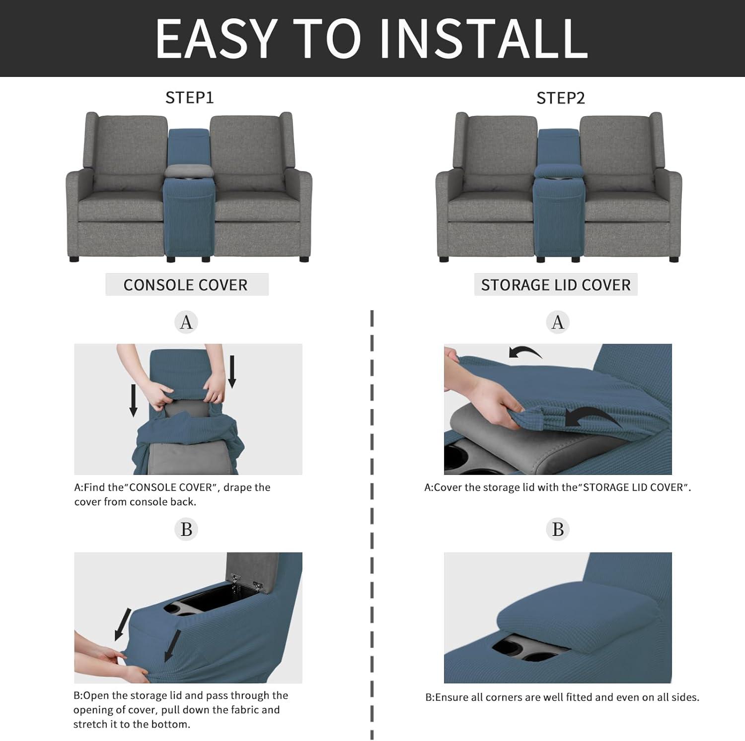 image:imageEasyGoing 8 Pieces Recliner Sofa Stretch Sofa Slipcover Sofa Cover Furniture Protector Couch Soft with Elastic Bottom Kids Spandex Jacquard Fabric Small Checks Dark GrayBluestone