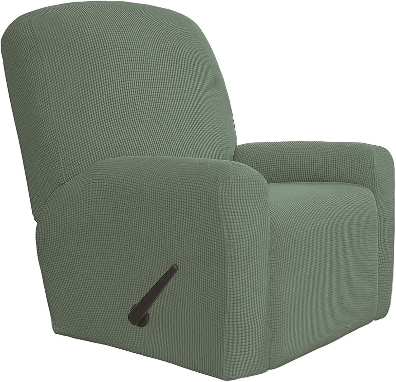 image:imageEasyGoing 8 Pieces Recliner Sofa Stretch Sofa Slipcover Sofa Cover Furniture Protector Couch Soft with Elastic Bottom Kids Spandex Jacquard Fabric Small Checks Dark GrayGreyish Green