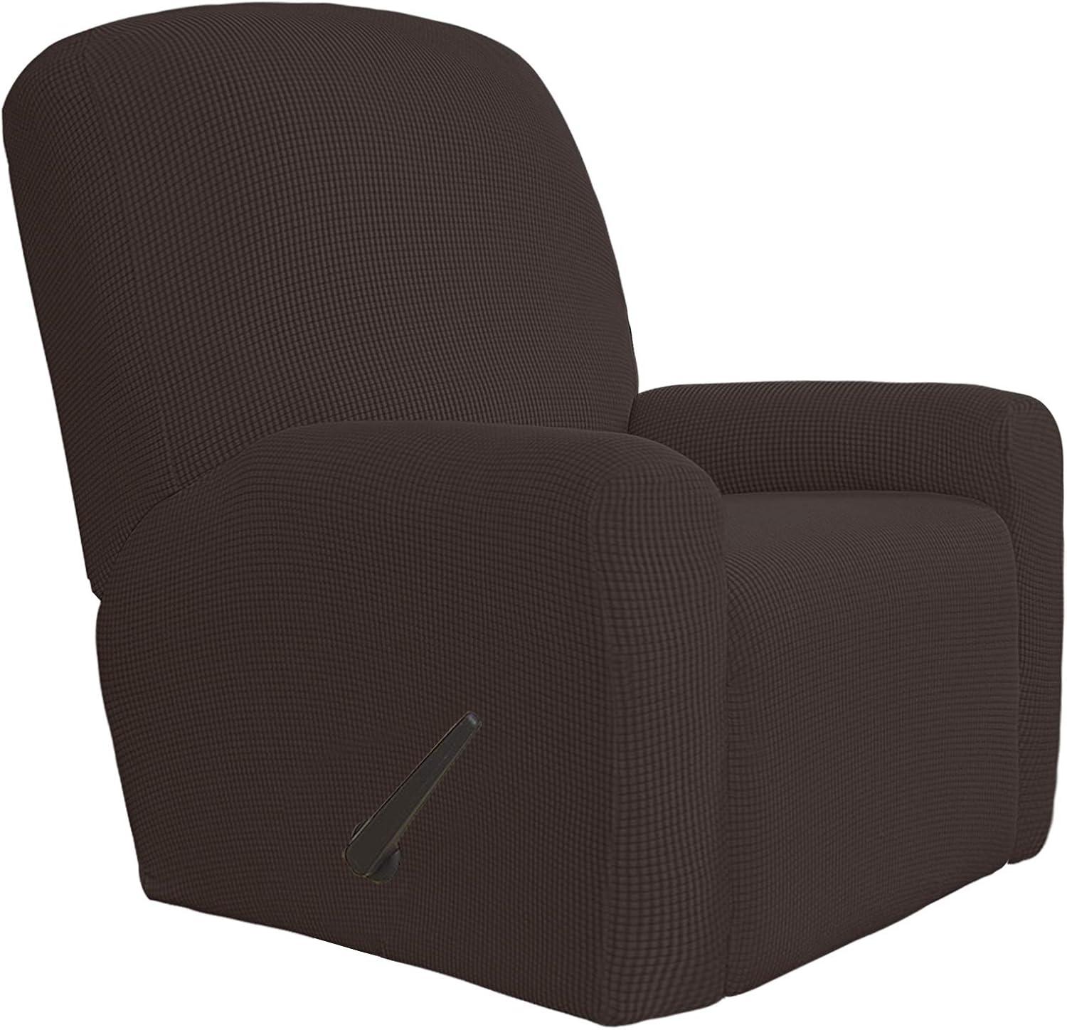 image:imageEasyGoing 8 Pieces Recliner Sofa Stretch Sofa Slipcover Sofa Cover Furniture Protector Couch Soft with Elastic Bottom Kids Spandex Jacquard Fabric Small Checks Dark GrayChocolate