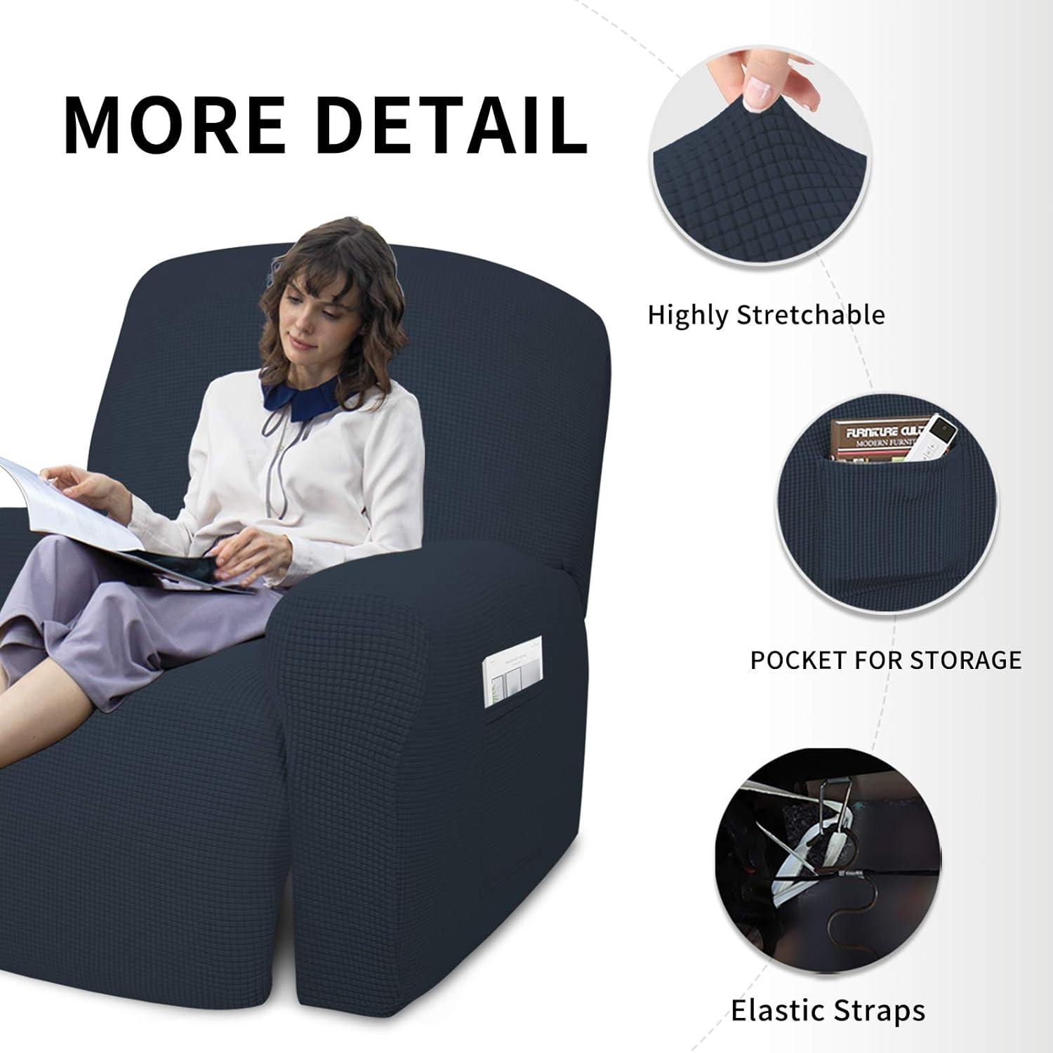 image:imageEasyGoing 8 Pieces Recliner Sofa Stretch Sofa Slipcover Sofa Cover Furniture Protector Couch Soft with Elastic Bottom Kids Spandex Jacquard Fabric Small Checks Dark GrayDark Blue