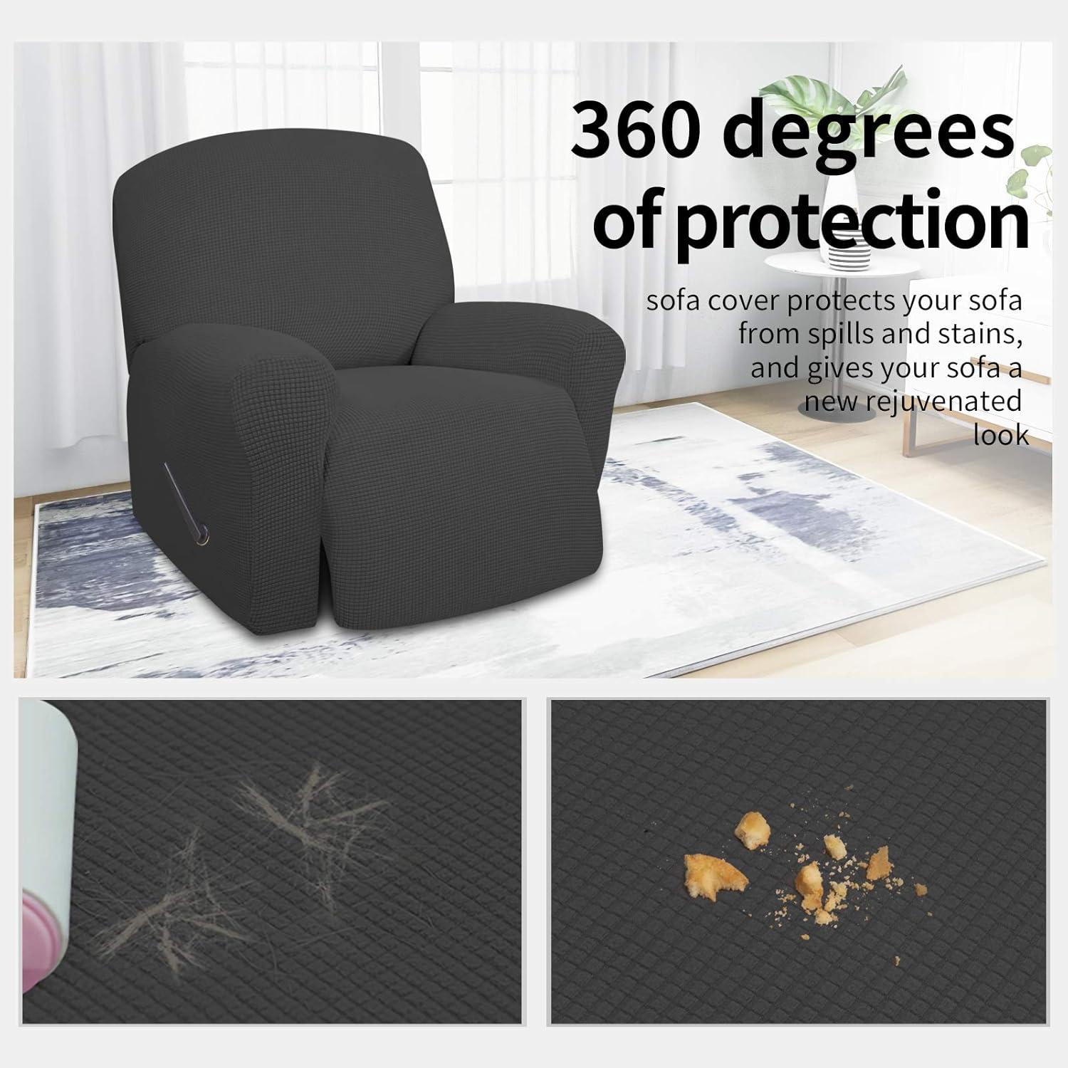 image:imageEasyGoing 8 Pieces Recliner Sofa Stretch Sofa Slipcover Sofa Cover Furniture Protector Couch Soft with Elastic Bottom Kids Spandex Jacquard Fabric Small Checks Dark GrayDark Gray