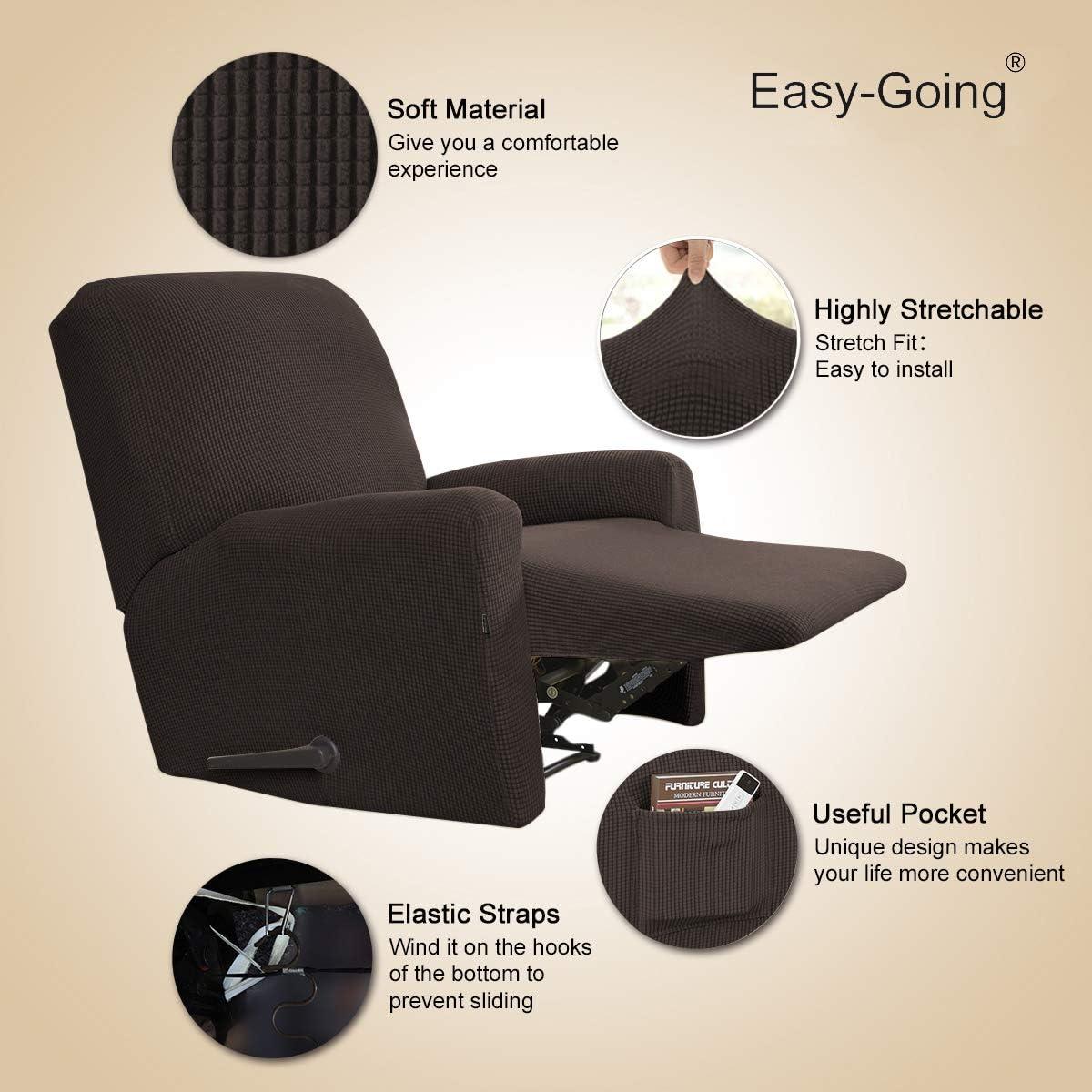 image:imageEasyGoing 8 Pieces Recliner Sofa Stretch Sofa Slipcover Sofa Cover Furniture Protector Couch Soft with Elastic Bottom Kids Spandex Jacquard Fabric Small Checks Dark GrayChocolate