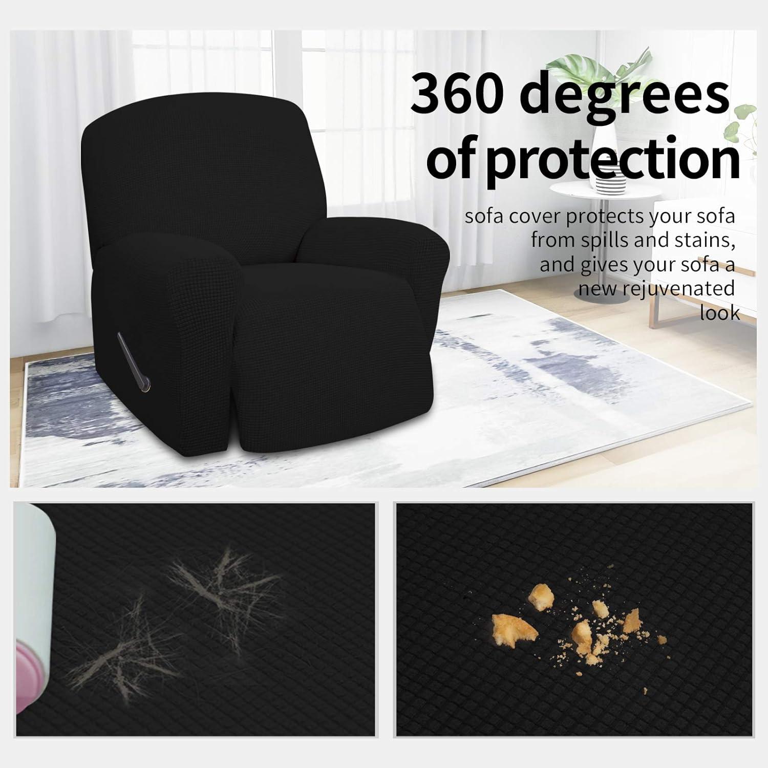 image:imageEasyGoing 8 Pieces Recliner Sofa Stretch Sofa Slipcover Sofa Cover Furniture Protector Couch Soft with Elastic Bottom Kids Spandex Jacquard Fabric Small Checks Dark GrayBlack