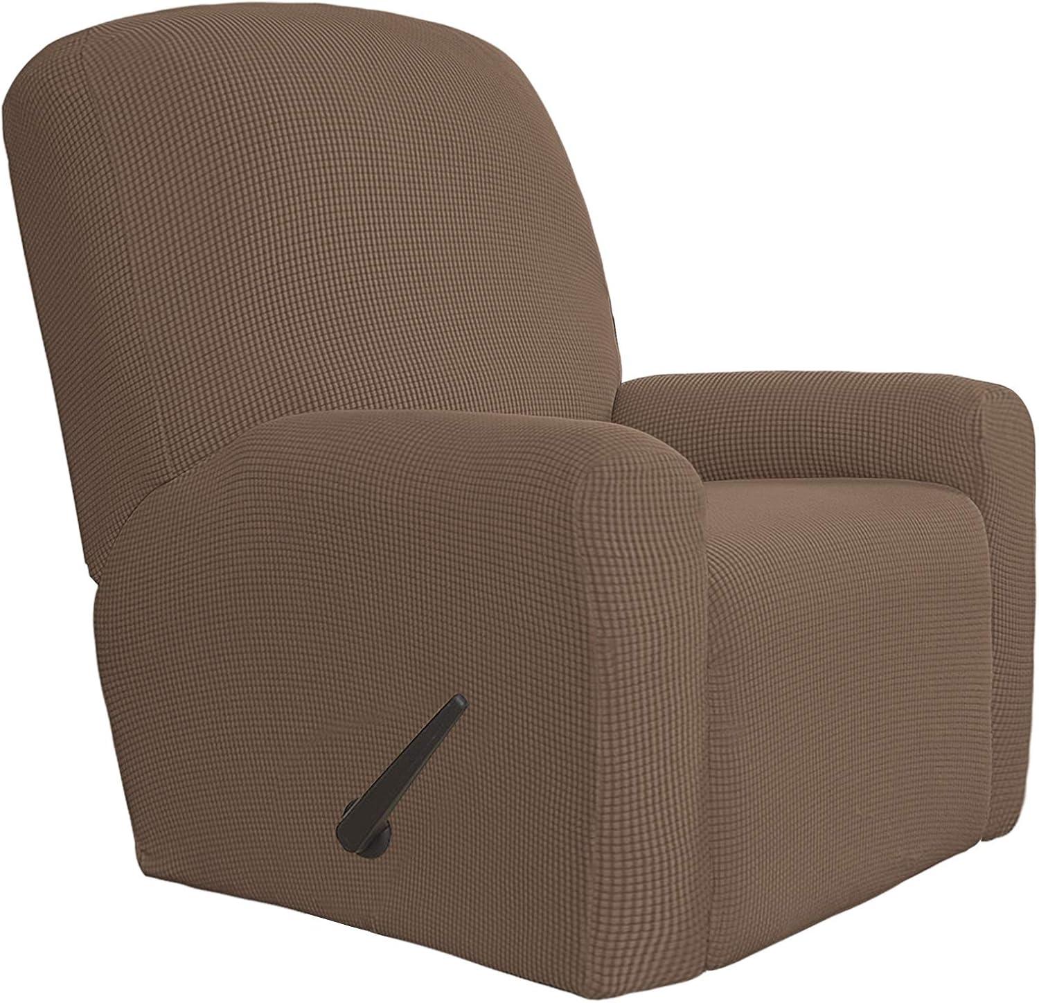 image:imageEasyGoing 8 Pieces Recliner Sofa Stretch Sofa Slipcover Sofa Cover Furniture Protector Couch Soft with Elastic Bottom Kids Spandex Jacquard Fabric Small Checks Dark GrayBrown